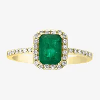 Effy Womens 1/5 CT. T.W. Diamond & Genuine Green Emerald 14K Gold Cocktail Ring