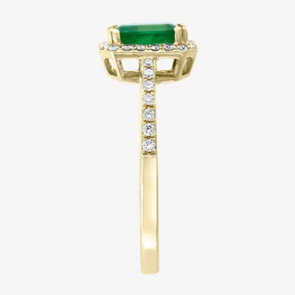 Effy Womens 1/5 CT. T.W. Diamond & Genuine Green Emerald 14K Gold Cocktail Ring