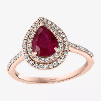 Effy Womens 1/3 CT. T.W. Diamond & Genuine Red Ruby 14K Rose Gold Cocktail Ring