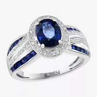 Effy Womens 1/ CT. T.W. Diamond & Genuine Blue Sapphire 14K White Gold Cocktail Ring