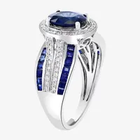 Effy Womens 1/ CT. T.W. Diamond & Genuine Blue Sapphire 14K White Gold Cocktail Ring