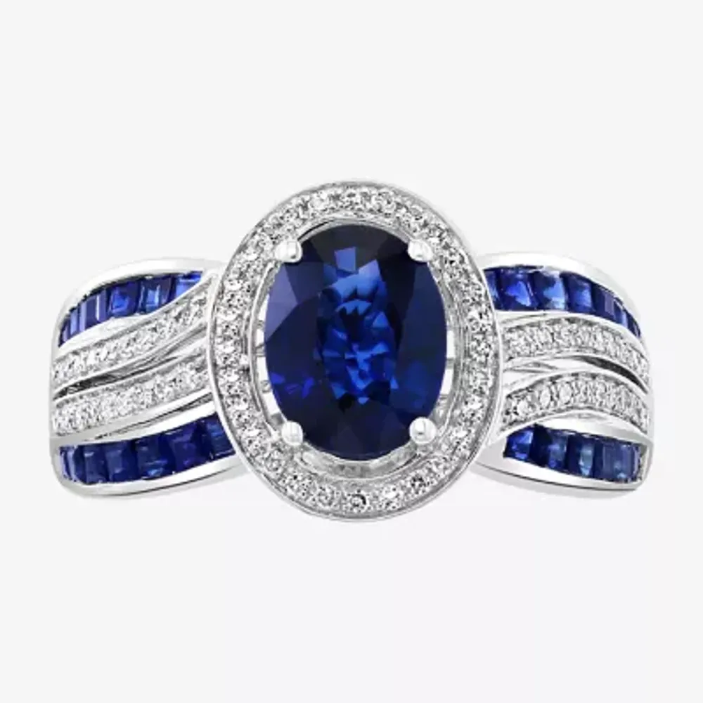 Effy Womens 1/ CT. T.W. Diamond & Genuine Blue Sapphire 14K White Gold Cocktail Ring