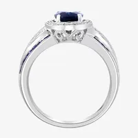 Effy Womens 1/ CT. T.W. Diamond & Genuine Blue Sapphire 14K White Gold Cocktail Ring