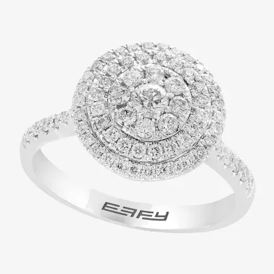 Effy  Womens 5/8 CT. T.W. Natural Diamond 14K White Gold Round Halo Cocktail Ring