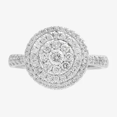 Effy  Womens 5/8 CT. T.W. Mined Diamond 14K White Gold Round Halo Cocktail Ring