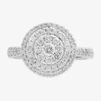 Effy  Womens 5/8 CT. T.W. Mined Diamond 14K White Gold Round Halo Cocktail Ring