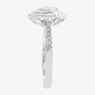 Effy  Womens 5/8 CT. T.W. Mined Diamond 14K White Gold Round Halo Cocktail Ring