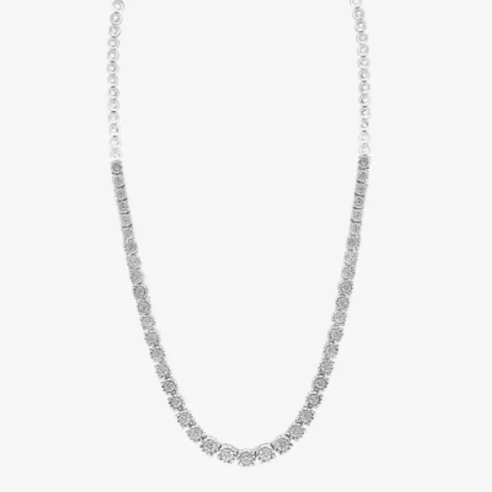 Effy  Womens 1/3 CT. T.W. Natural Diamond Sterling Silver Tennis Necklaces