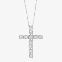 Effy Womens 1/ CT. T.W. Natural Diamond Sterling Silver Cross Pendant Necklace