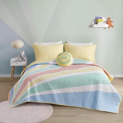 Urban Habitat Kids Jessie Rainbow Sunburst Reversible 100% Cotton Quilt Set With Throw Pillow
