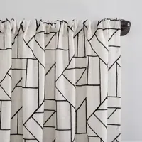 Archaeo Jigsaw Embroidery Linen Blend Sheer Rod Pocket Single Curtain Panel