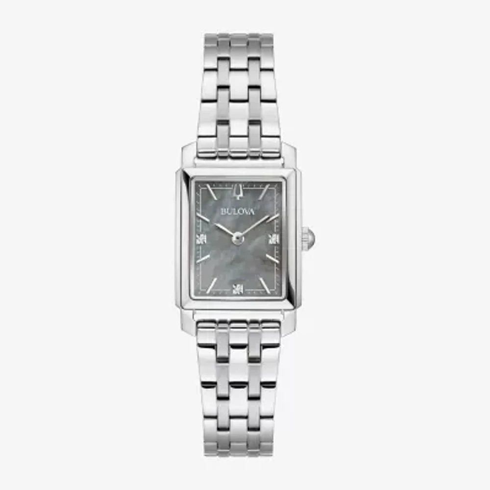 Bulova Diamond Womens Diamond Accent Silver Tone Stainless Steel Bracelet Watch 96p252