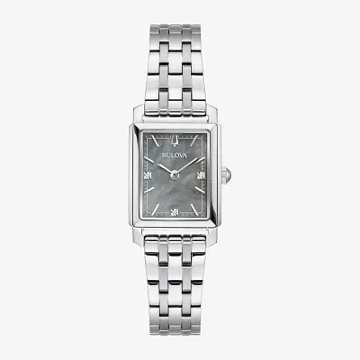 Bulova Diamond Womens Diamond Accent Silver Tone Stainless Steel Bracelet Watch 96p252