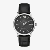 Bulova Automatic Mens Automatic Black Leather Strap Watch 96b441