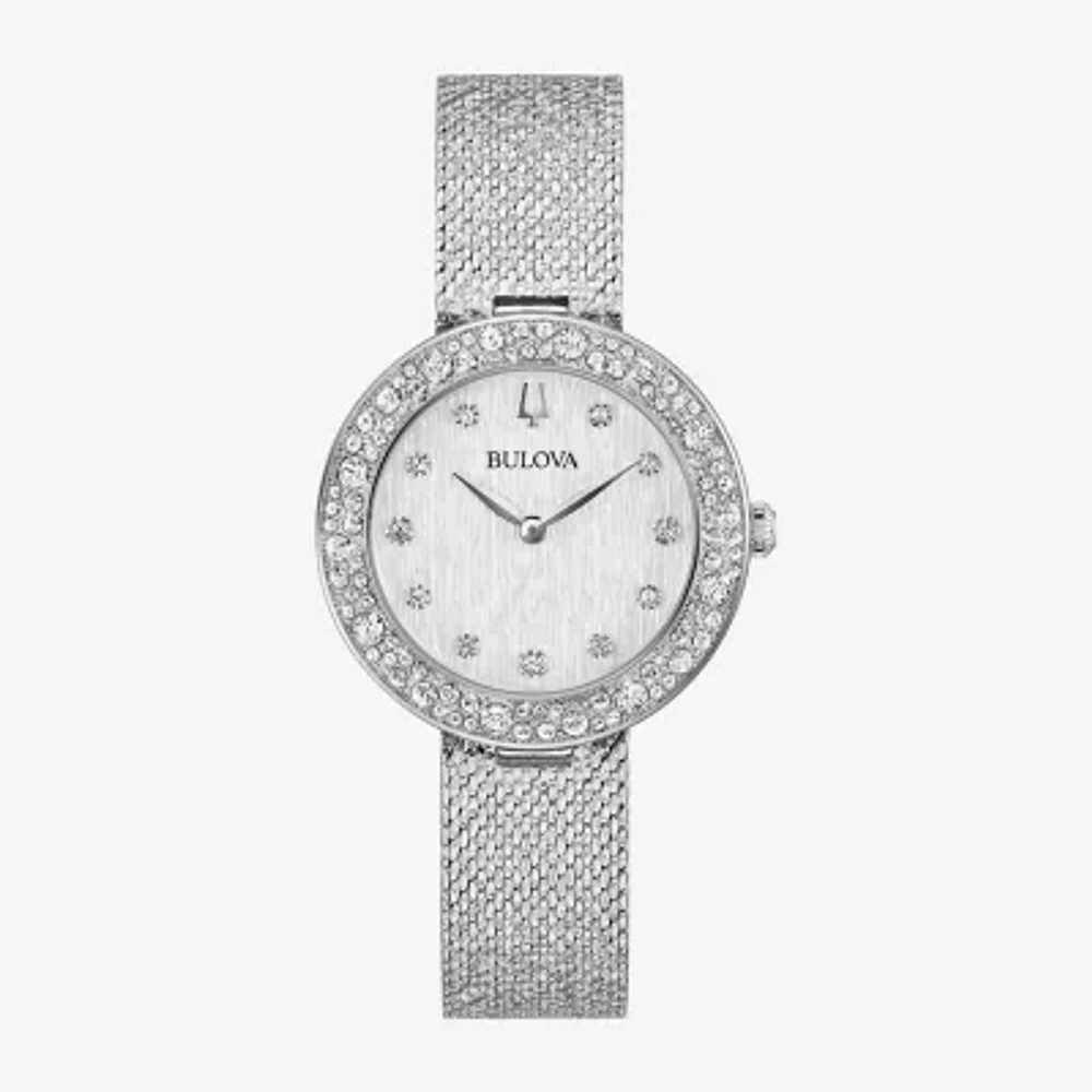 Bulova Crystal Womens Crystal Accent Silver Tone Stainless Steel Strap Watch 96l329