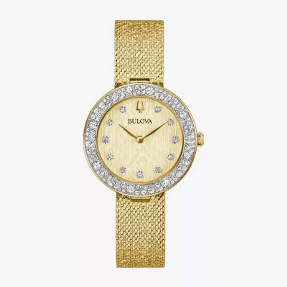 Bulova Crystal Womens Crystal Accent Gold Tone Stainless Steel Strap Watch 98l321