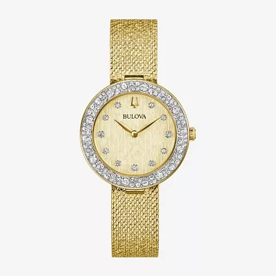 Bulova Crystal Womens Crystal Accent Gold Tone Stainless Steel Strap Watch 98l321