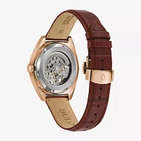 Bulova Automatic Mens Automatic Brown Leather Strap Watch 97a175