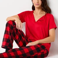 Sleep Chic Womens Rib Short Sleeve Y Neck Pajama Top