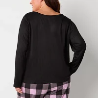 Sleep Chic Womens Plus Rib Long Sleeve V Neck Pajama Top