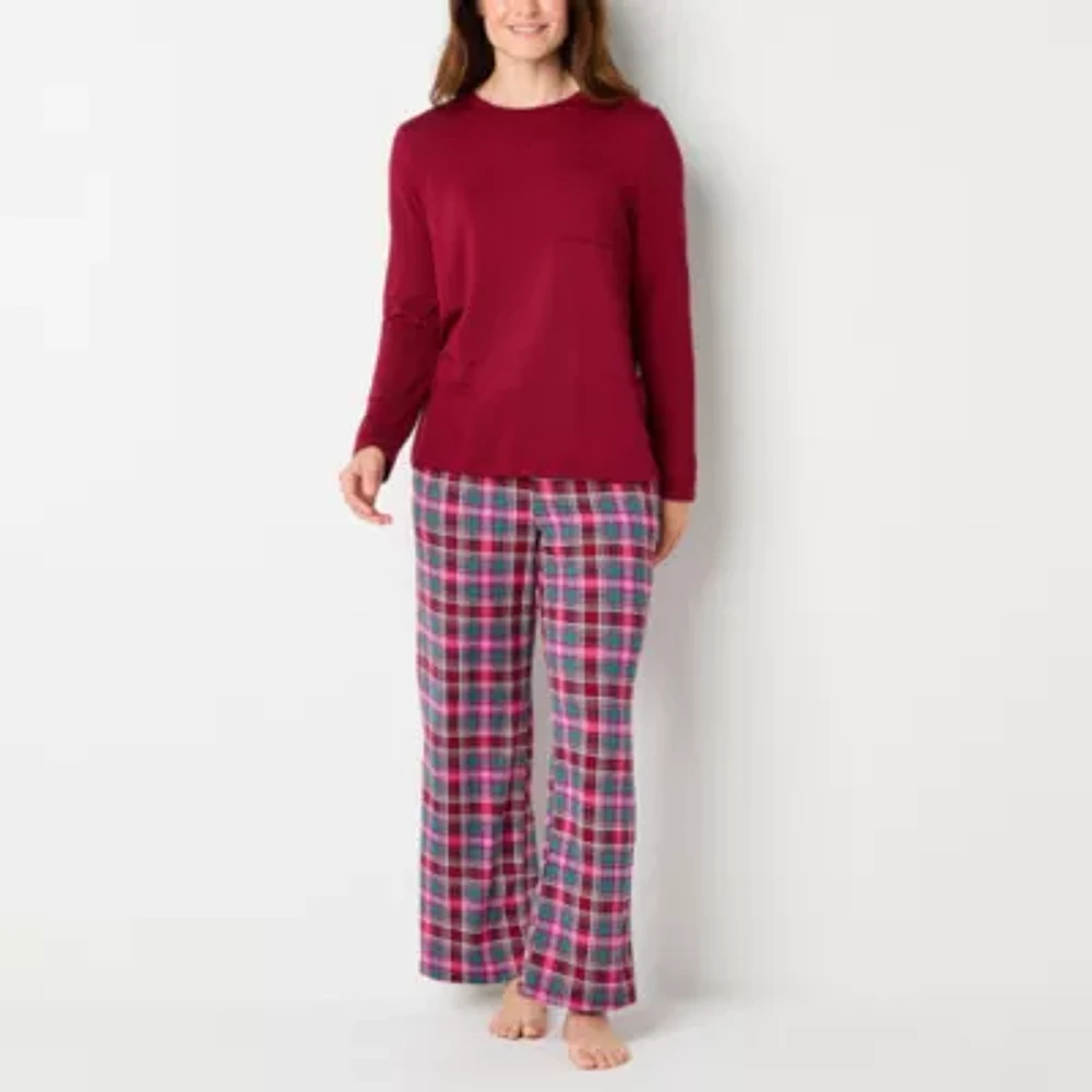 Jaclyn Womens Crew Neck Long Sleeve 2-pc. Pant Pajama Set