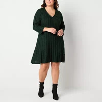 Jessica Howard Womens 3/4 Sleeve Sweater Dress Plus