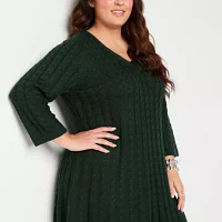 Jessica Howard Womens 3/4 Sleeve Sweater Dress Plus