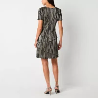 Connected Apparel Womens Short Sleeve Striped Shift Dress Petite