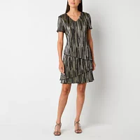 Connected Apparel Womens Short Sleeve Striped Shift Dress Petite