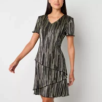 Connected Apparel Womens Short Sleeve Striped Shift Dress Petite