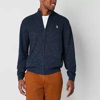 U.S. Polo Assn. Full Zip Mens Mock Neck Long Sleeve Cardigan