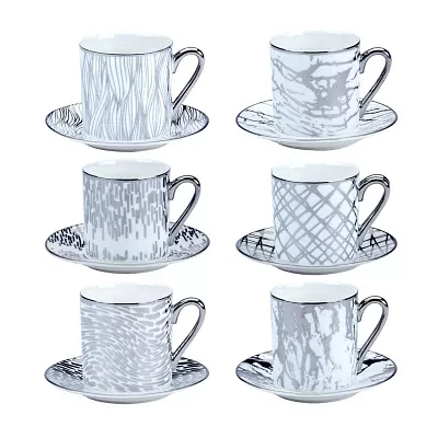 Certified International Matrix Silver Espresso Cup & Saucers Set