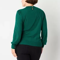 Liz Claiborne Womens Crew Neck Embellished Long Sleeve Pullover Sweater