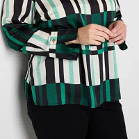 Liz Claiborne Plus Womens Round Neck Long Sleeve Satin Adaptive Easy-on + Easy-off Blouse