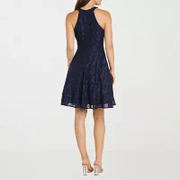 R & M Richards Sleeveless Glitter Lace Fit Flare Dress