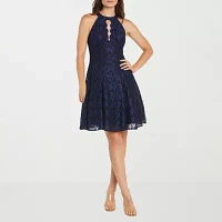 R & M Richards Sleeveless Glitter Lace Fit Flare Dress