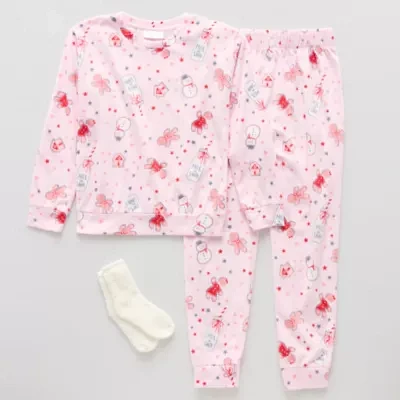 Girls Fleece Round Neck Long Sleeve 3-pc. Pajama Sets