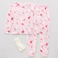 Girls Fleece Round Neck Long Sleeve 3-pc. Pajama Sets