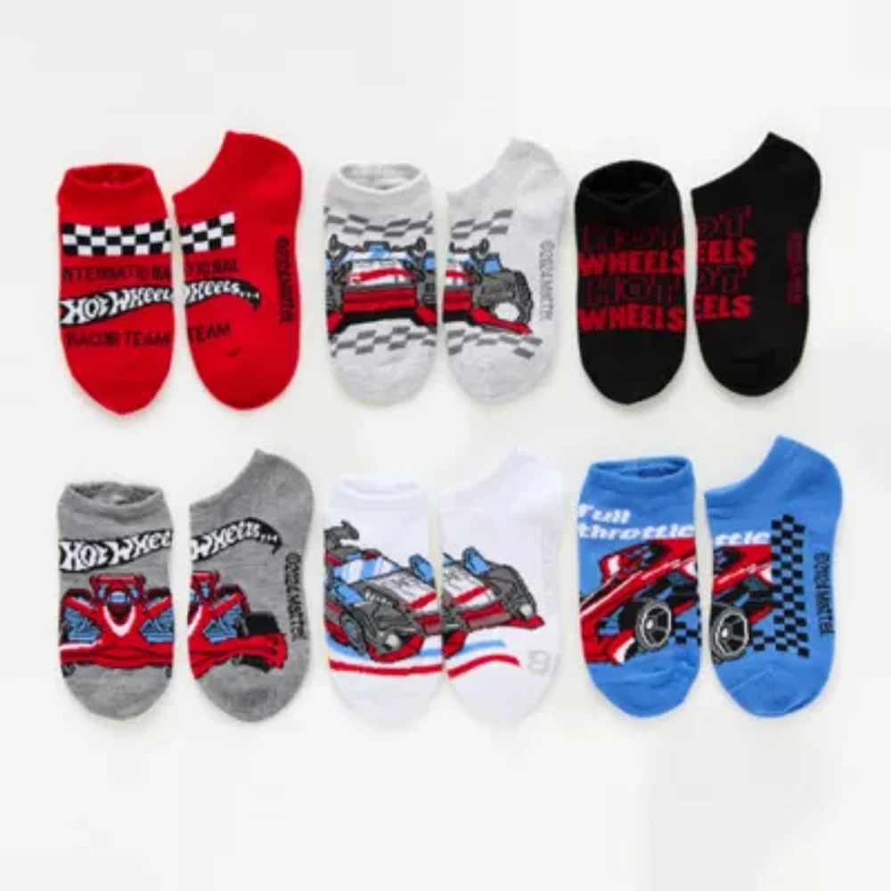 Little & Big Boys 6 Pair Hot Wheels Multi-Pack No Show Socks