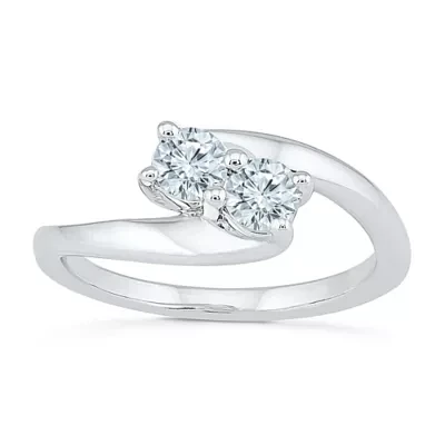 Womens 2MM 1/2 CT. T.W. Natural White Diamond 10K Gold Bypass  Band