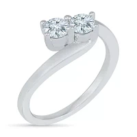 Womens 2MM 1/2 CT. T.W. Natural White Diamond 10K Gold Bypass  Band
