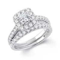 2 CT.T.W. Natural Diamond Cushion Halo Bridal Set 10K or 14K Gold