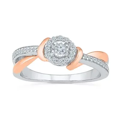 Promise My Love Womens 1/5 CT. Natural White Diamond 10K Gold Round Side Stone Halo Ring