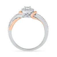 Promise My Love Womens 1/5 CT. T.W. Natural White Diamond 10K Gold Round Side Stone Halo Ring