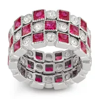 Womens Lab Created Red Ruby Sterling Silver Stackable Ring