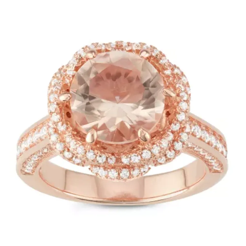 Womens Simulated Pink Morganite 14K Rose Gold Over Silver Cocktail Ring