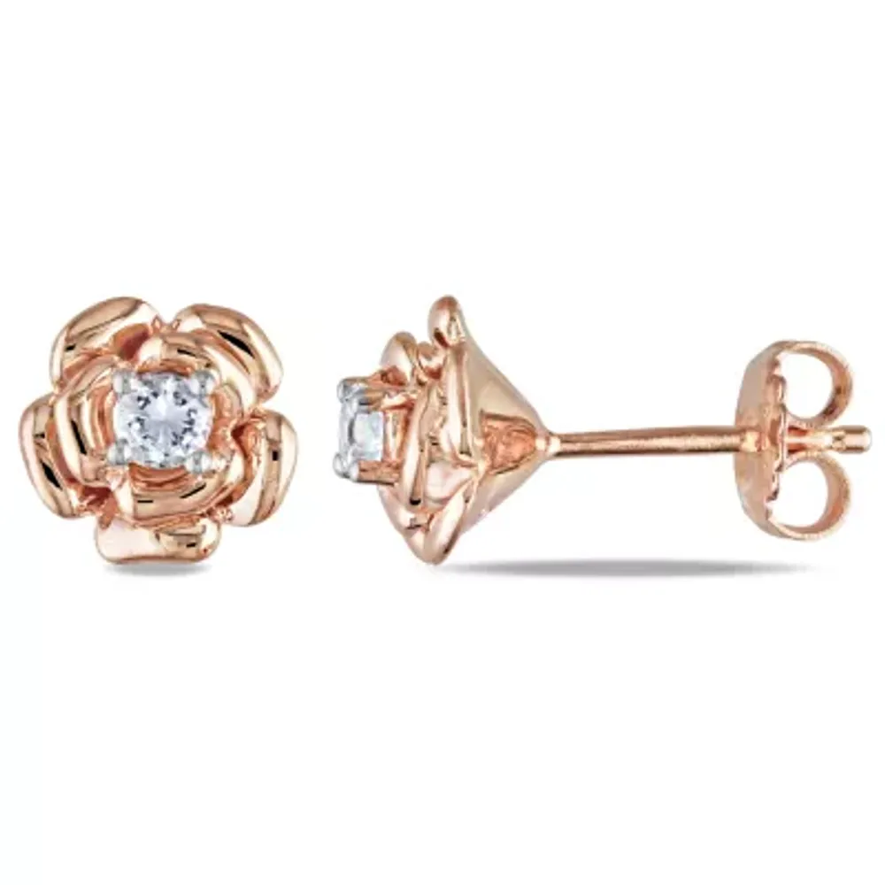 Lab Created White Sapphire 18K Rose Gold Over Silver 8.8mm Flower Stud Earrings