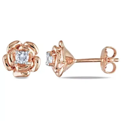 Lab Created White Sapphire 18K Rose Gold Over Silver 8.8mm Flower Stud Earrings
