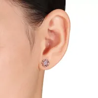 Lab Created White Sapphire 18K Rose Gold Over Silver 8.8mm Flower Stud Earrings