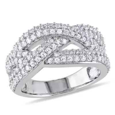 Womens 4mm White Sapphire Sterling Silver Band